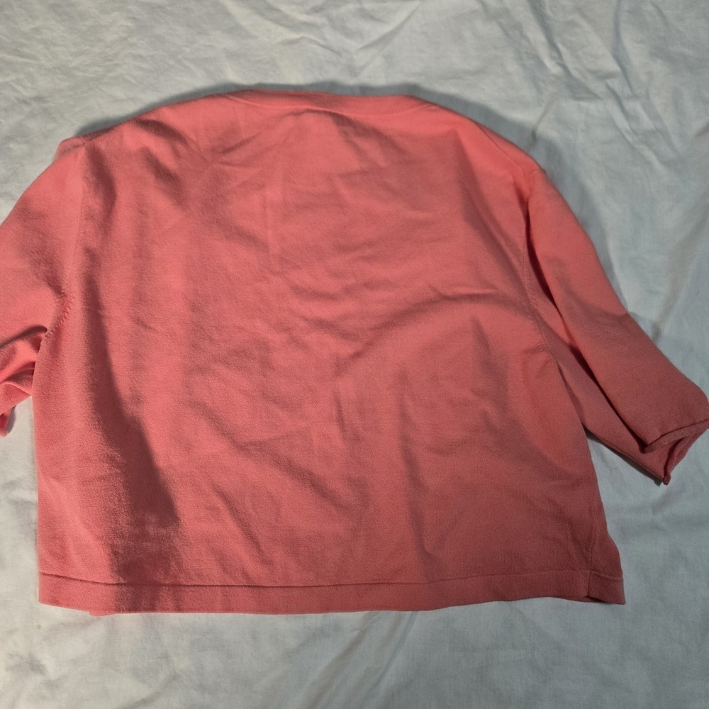 Lafayette 148 Crop Open Cardigan Short Sleeve Women's‎ XL Coral  Stretch NWT - Picture 7 of 7